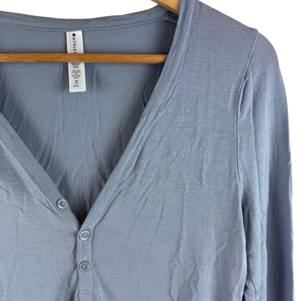 Athleta Sleep Top Women XS Blue Nighttime Bliss Henley Long Sleeve V-Neck